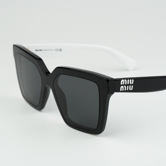 Miu Miu MU03YS 10G5S0 BRAND NEW Sunglasses Black White Dark Gray Square Women